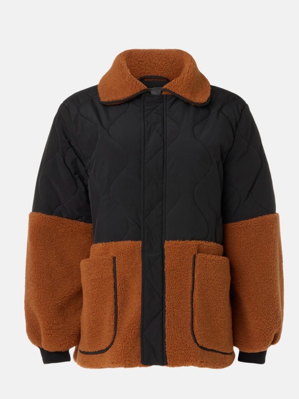 BLANKNYC Two Tone Black and Brown Quilted Sherpa Jacket